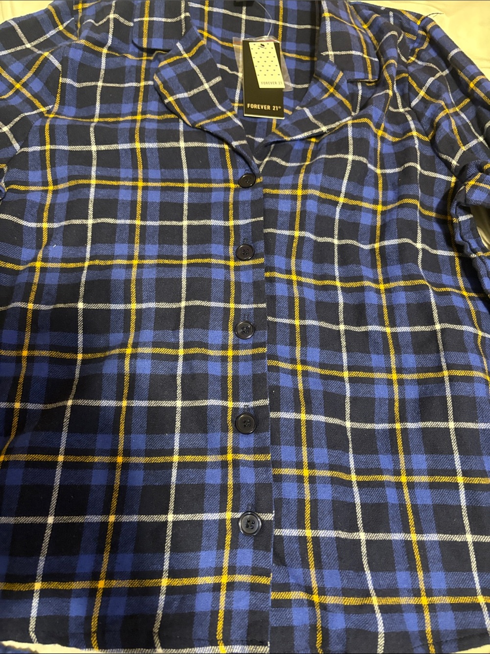 BNWT Forever 21 Women’s Blue Plaid 2-Piece Pajama Pj Set - Picture 3 of 5